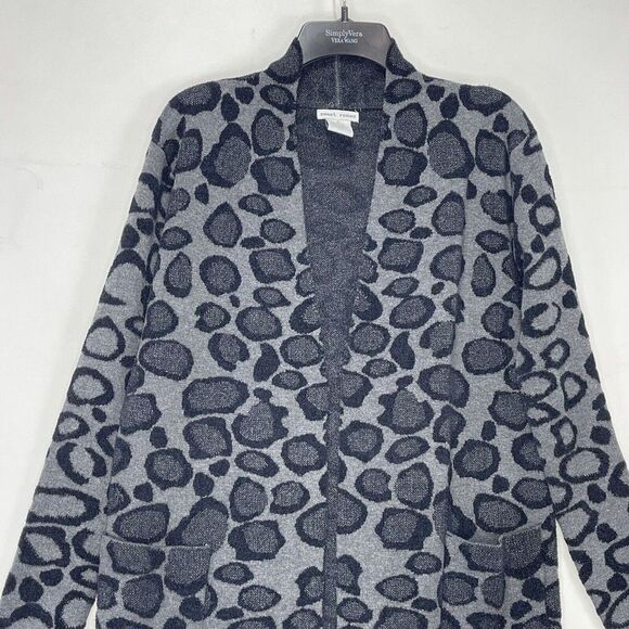 Women’s Cardigan Open Front Size M Gray Leopard Print Knit Pocked Sweet Romeo - Picture 4 of 16